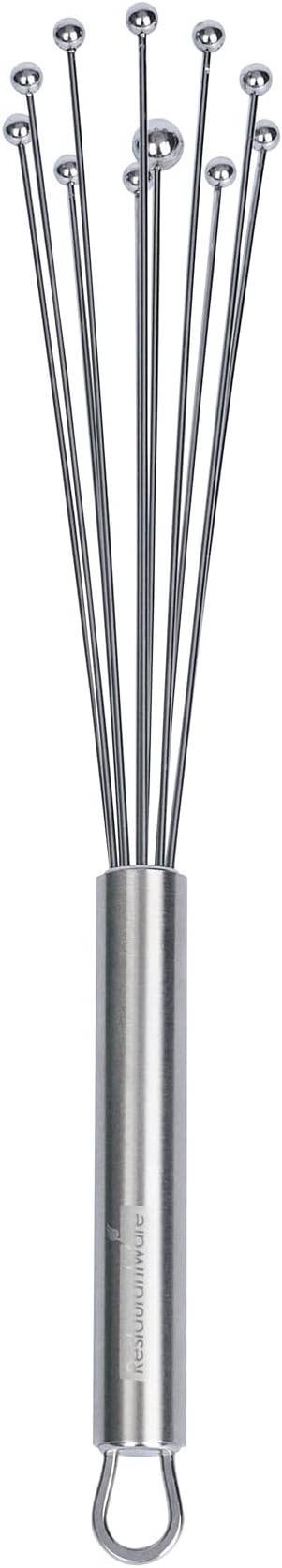 Restaurantware 10.5 in Stainless Steel Ball Whisk - German Standard Egg Beater with Ergonomic Handle, Dishwasher Safe - Manual Mixer Cooking Whisk for Baking, Stirring, Sauces, Beating