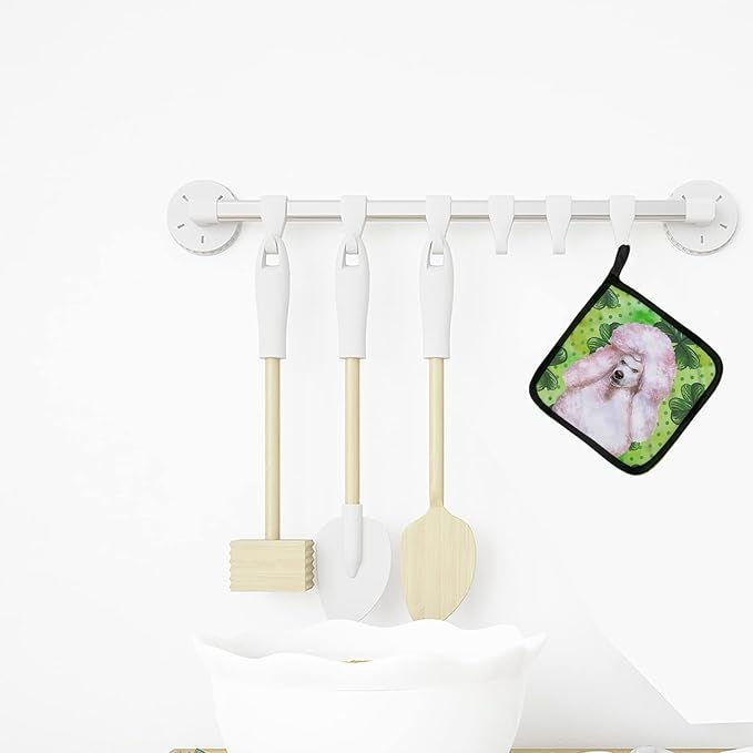 Caroline's Treasures BB9891PTHD White Standard Poodle St Patrick's Pair of Pot Holders, Green Kitchen Heat Resistant Pot Holders Sets Oven Hot Pads for Cooking Baking BBQ, 7 1/2 x 7 1/2