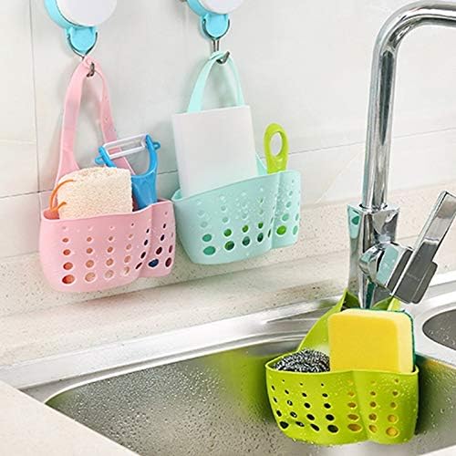 1Pcs Kitchen Organizer Adjustable Snap Sink Soap Sponge Holder Kitchen Hanging Drain Basket Kitchen Gadgets (Color : B) (A)