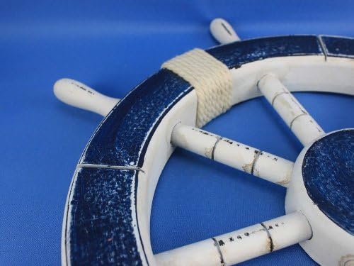 Hampton Nautical Rustic Dark Blue Ship Wheel, 18"