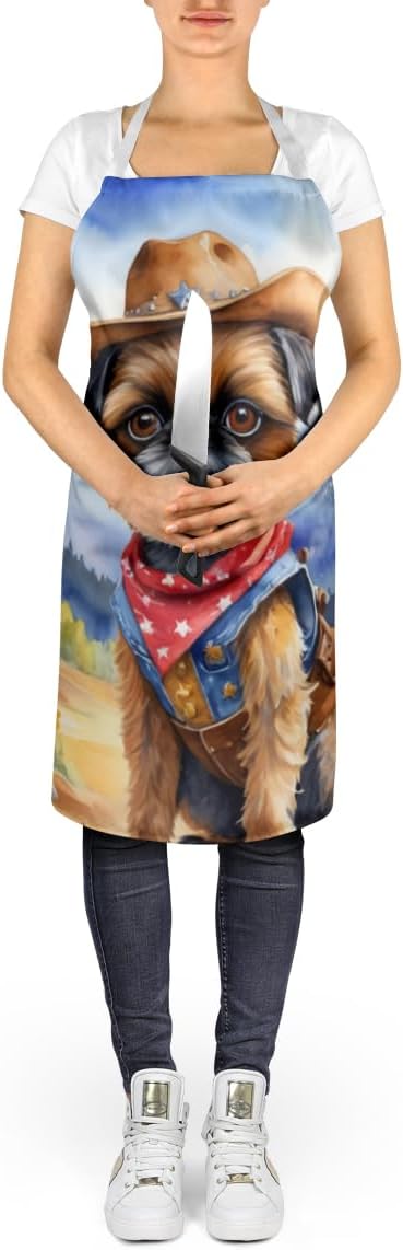 Caroline's Treasures Brussels Griffon Cowboy Welcome Apron Cooking Kitchen Server Baking Crafts Gardening for Adult Women Men, Unisex, Large, Multicolor