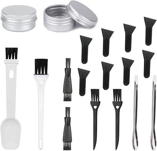 Pollen Scrapers Kit for Grinder - Spices Grinder Cleaning Kit includes 8Pcs Scraper, 6Pcs Cleaning Brush 2Pcs Metal Spoon and 2Pcs Metal Storage Jar