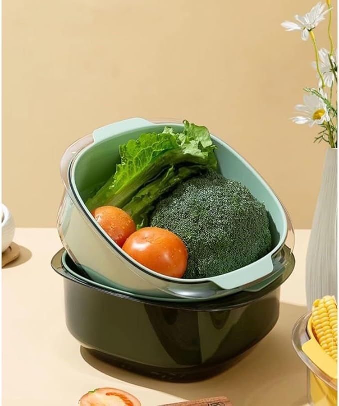 GAORUIFENG Bowl Set 2 in 1 Colander Thicker Colander Bowl Set Colander Bowl Set Bowl Set Stack Flat draining net Colander Bowl Japanese Stylish Colander Bowl Set Kitchen Supplies (D) (C)