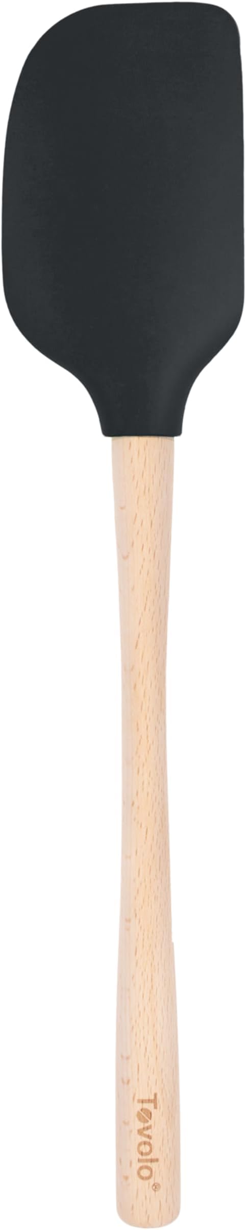 Tovolo Silicone Spatula Wooden Handle for Cooking Baking Mixing, Heat Resistant Food Safe BPA Free Flexible Silicone Baking Spatula with Wood Handles Kitchen Utensils Nonstick Safe, Black