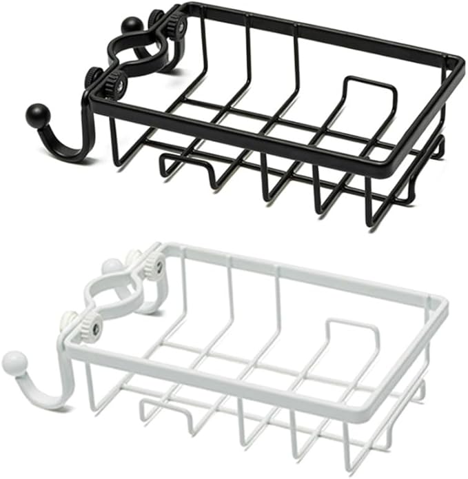Hemobllo Faucet Storage Rack for Kitchen Sink Sponge Holder with Clamp Design Easy Installation Removable Fixture Keeps Soap Sponge Dry White