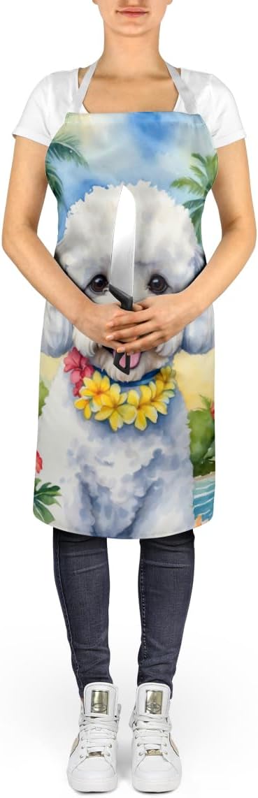 Caroline's Treasures Bichon Frise Luau Apron Cooking Kitchen Server Baking Crafts Gardening for Adult Women Men, Unisex, Large, Multicolor