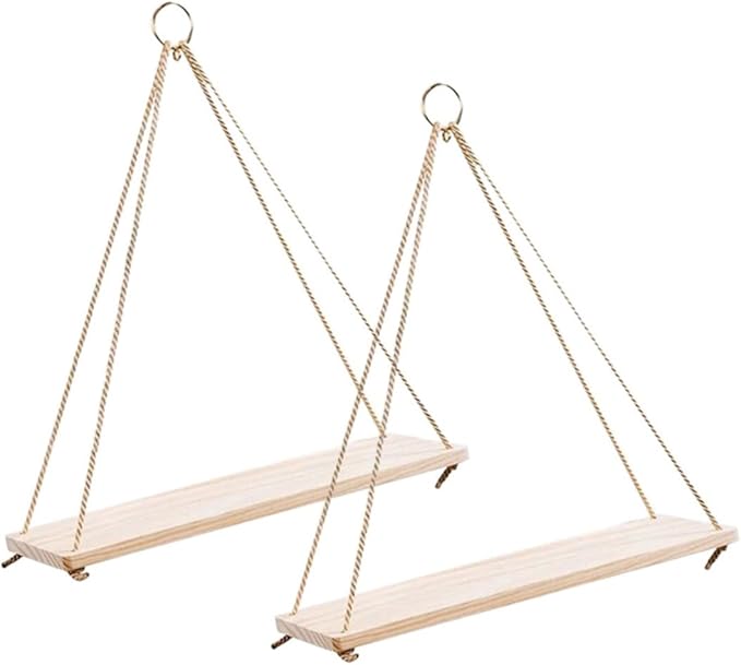 Unomor 2pcs Hanging Rope Shelf Wooden Basket Storage Rack for Wire Shelf Flower Pot Organizing