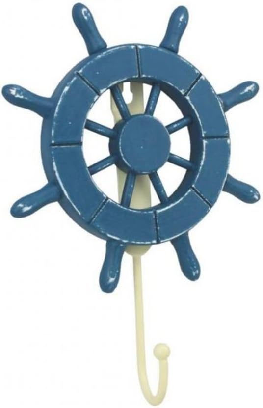 Rustic All Light Blue Decorative Ship Wheel with Hook 6 Inch - Wooden Ship Wheel - Ships Steering Wheel