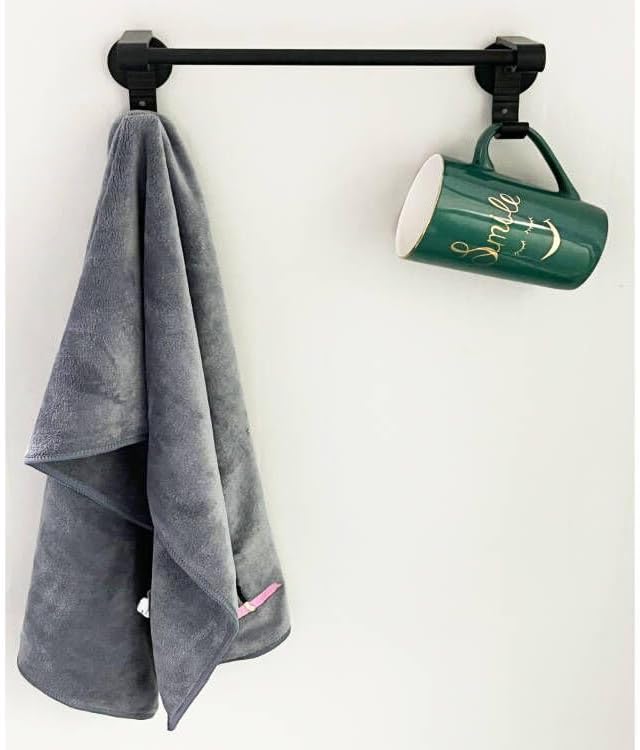 Magnetic Towel Bar with 2 Hooks for Kitchen Tongs Holder Oven Gloves Storage,Towel Holder Towel Hook Hanger for Fridge, Kitchen Stove, Oven, Dishwasher, Sink Laundry Washing Machine, Black