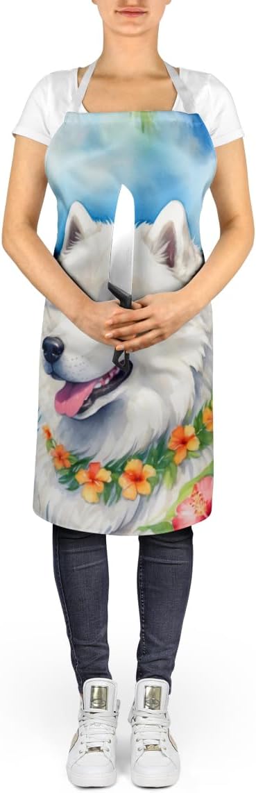 Caroline's Treasures Samoyed Luau Apron Cooking Kitchen Server Baking Crafts Gardening for Adult Women Men, Unisex, Large, Multicolor