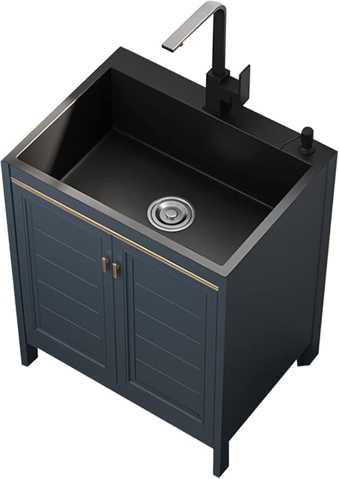 Indoor Utility Kitchen Sink With Cabinet,Commercial Garage Stainless Steel Sink,Industrial Sink With Faucet,Freestanding Laundry Utility Sink,Pet Wash Station,1 Compartment. ( Color : Blue+Multifuncti