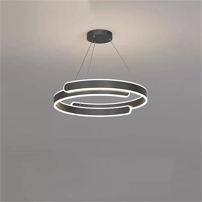 Nordic Double Layer C Aluminium Led Pendant Light for Table Dining Room Bedroom Office Decor Hanging Light Fixture,Full of Fashion(Black D50cm)