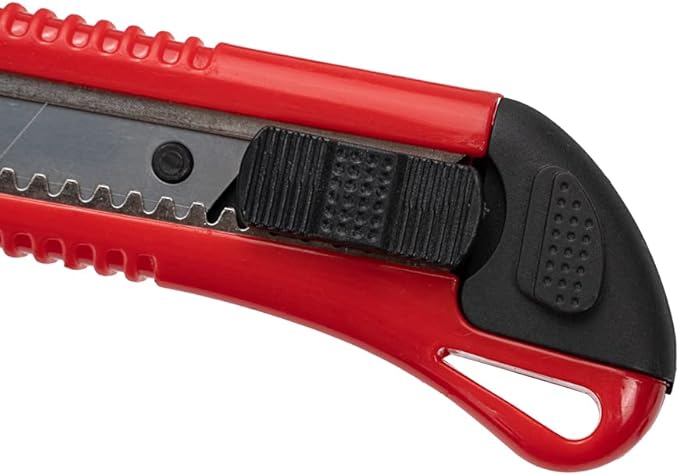 Handy Tek 6.5 Inch Utility Knives, 4 Anti-Slip Box Knives - Heavy Duty, Retractable, Red Plastic Box Cutters, Built-In Lock, Sharp Blade - Restaurantware