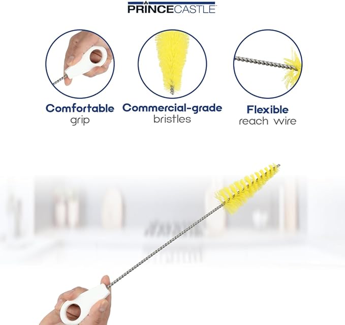 Prince Castle Saber King Cleaning Kit with Round Brush, Yellow - Vegetable Chopper Blade and Kitchen Chopper Parts Cleaning Brush Kit for Dicing Vegetables and More