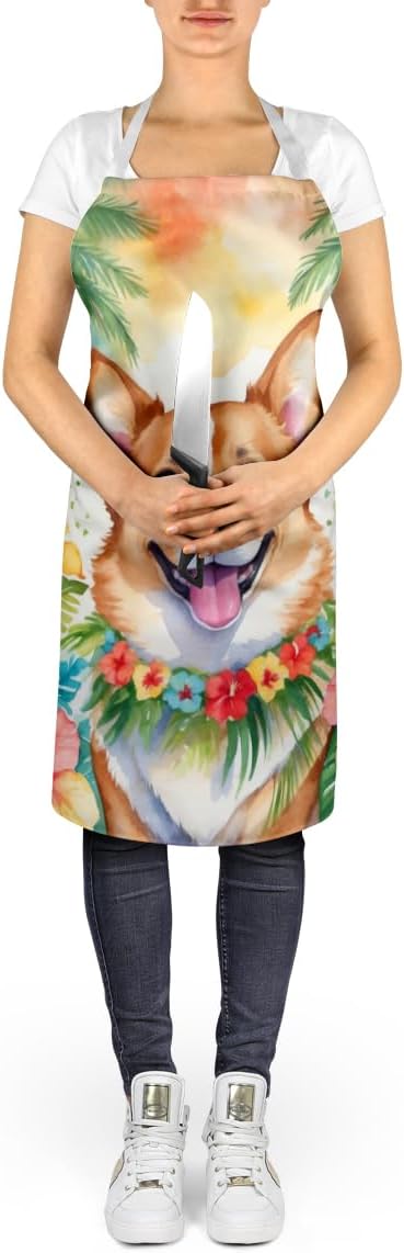 Caroline's Treasures Corgi Luau Apron Cooking Kitchen Server Baking Crafts Gardening for Adult Women Men, Unisex, Large, Multicolor