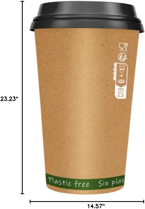 PacknWood ZEN Kraft Paper Cup without Plastic | Eco-Friendly Kraft Paper | Biodegradable Cup | Compostable PaperCup - 16oz (D: 3.5in” H: 5.4in”) - 1000 pcs