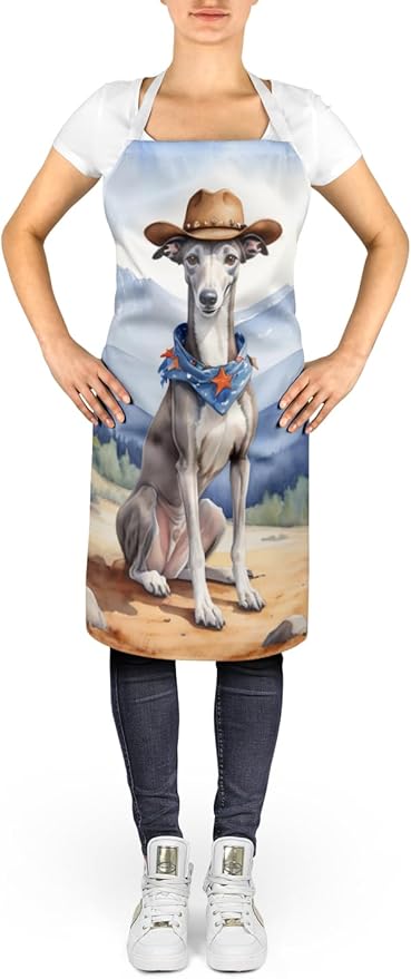 Caroline's Treasures Greyhound Cowboy Welcome Apron Cooking Kitchen Server Baking Crafts Gardening for Adult Women Men, Unisex, Large, Multicolor
