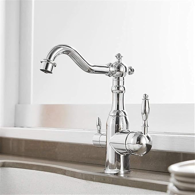 Ch Kitchen Faucet with 360° Swivel Dual Handle Drinking Water Filter Tap Deck Mounted 3-Way Mixer for Retro SLE Sink- High-Quali Filtrat System.