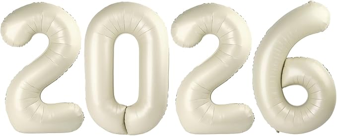 2026 Number Balloons, 40 Inch Balloon, New Years Eve Decorations, Cream White Balloons for New Years Eve Party Supplies 2026, Graduation Decoration, 2 6 20 26 Birthday Parties