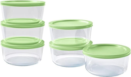 DURA LIVING 12-Piece Glass Food Storage Containers Set (6 Containers + 6 BPA-Free Lids) | 2-Cup, Leakproof | Microwave, Freezer, Oven & Dishwasher Safe | Ideal for Meal Prep & Pantry Organization