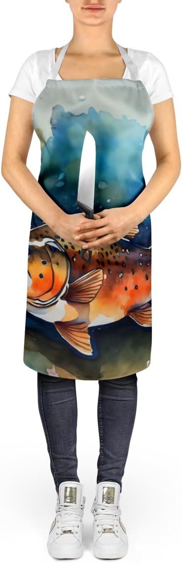 Caroline's Treasures Brown Trout Apron Cooking Kitchen Server Baking Crafts Gardening for Adult Women Men, Unisex, Large, Multicolor