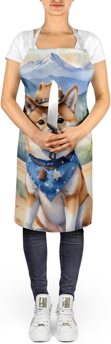 Caroline's Treasures Shiba Inu Cowboy Welcome Apron Cooking Kitchen Server Baking Crafts Gardening for Adult Women Men, Unisex, Large, Multicolor
