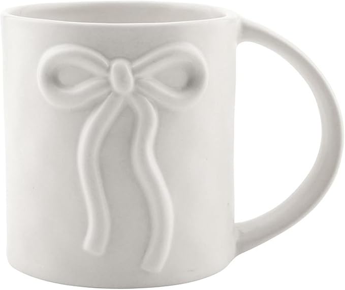 Santa Barbara Design Studio Gift Coffee Mugs Embossed Bow with Wide Handle Ceramic Coffee or Tea Cup, 16-Ounce, Ivory