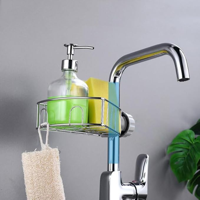 LABRIMP Stainless Steel Faucet Drain Rack Sponge Holder Soap Shelf for Kitchen Sink - Easy Installation Clamp Design for Organized Storage