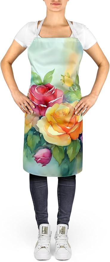 Caroline's Treasures Roses in Watercolor Apron Cooking Kitchen Server Baking Crafts Gardening for Adult Women Men, Unisex, Large, Multicolor