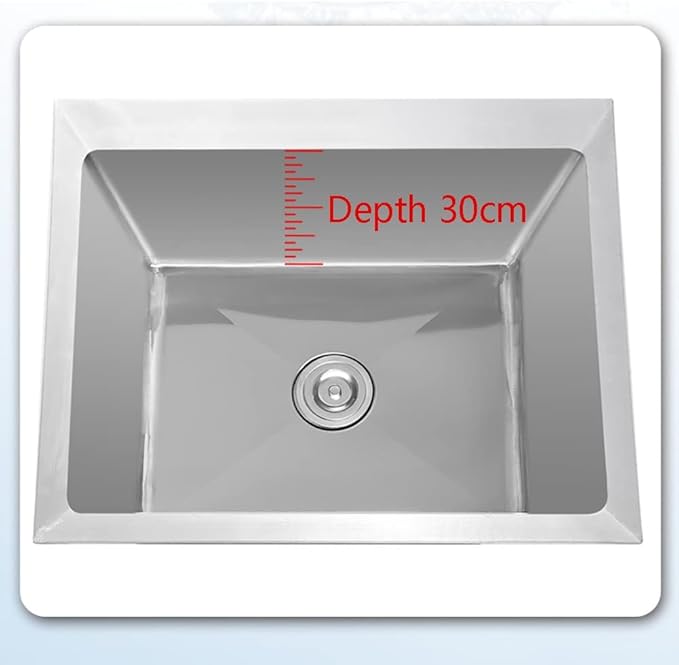 Stainless Steel Cleaning Sink - Floor Mount Mop Sink/Basin with Sink Drainage/Strainer - Commercial Kitchen, Restaurant, Business, Garages,Silver-50x50x50cm