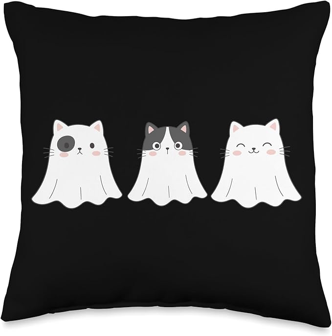 Cute Ghost Cats Wearing White Sheet Costumes Boo Cat Squad Throw Pillow