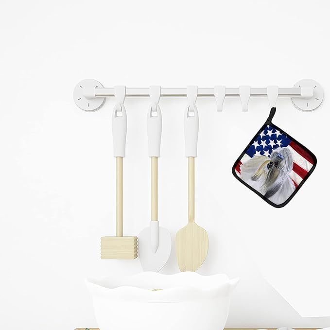 Caroline's Treasures BB9666PTHD Shih Tzu Patriotic Pair of Pot Holders Kitchen Heat Resistant Pot Holders Sets Oven Hot Pads for Cooking Baking BBQ, 7 1/2 x 7 1/2