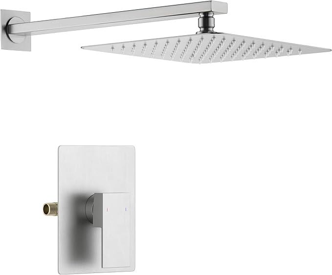 KIBI Cube Bathroom Shower System | Single Function Wall Mounted Shower Faucet Set for Bathroom with Solid Brass Pressure Balanced Construction (Brushed Nickel) (KSF411)