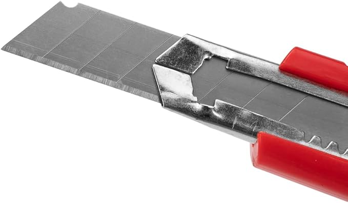 Handy Tek 6.5 Inch Utility Knives, 4 Anti-Slip Box Knives - Heavy Duty, Retractable, Red Plastic Box Cutters, Built-In Lock, Sharp Blade - Restaurantware