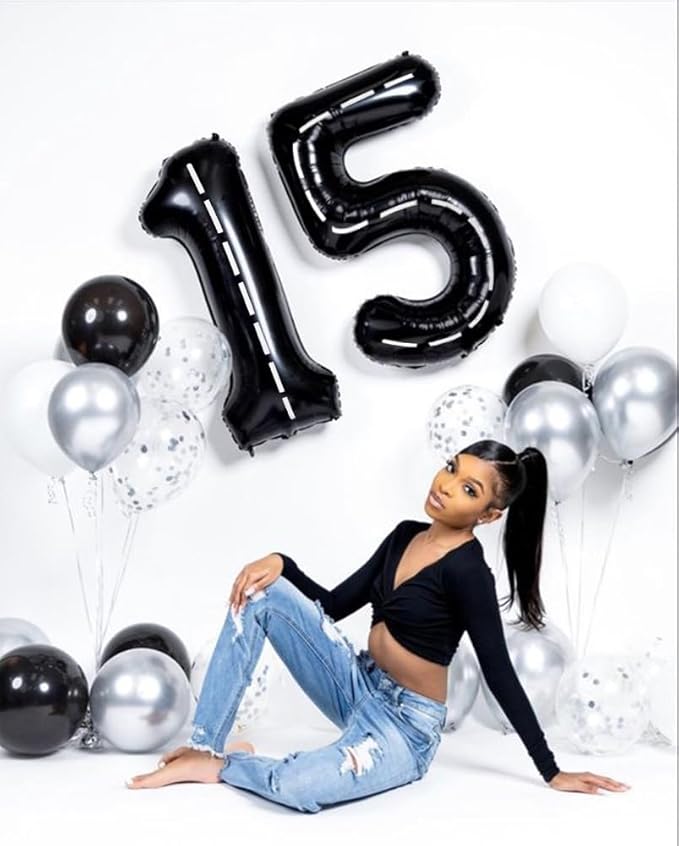 Number 6 Balloon 40 Inch, 6 7 Six Seven Birthday Decorations, 6th Birthday Balloon for Men Women, Line Black 16 60 61 65 Numbers Balloons Graduations Anniversary Supplies