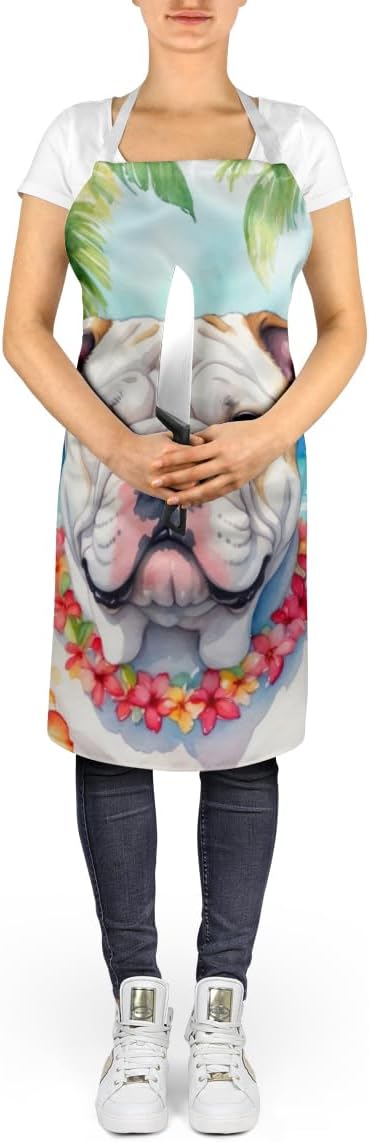 Caroline's Treasures English Bulldog Luau Apron Cooking Kitchen Server Baking Crafts Gardening for Adult Women Men, Unisex, Large, Multicolor