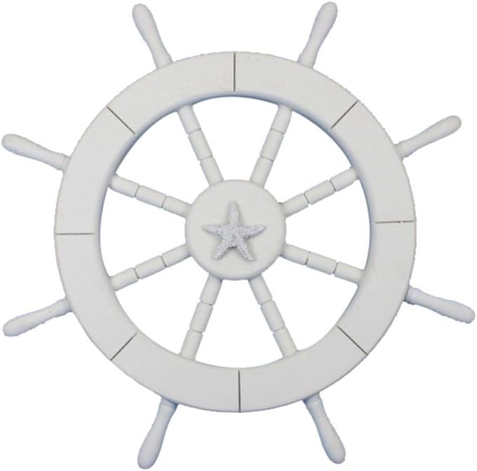 Hampton Nautical White Decorative Ship Wheel with Starfish 18"