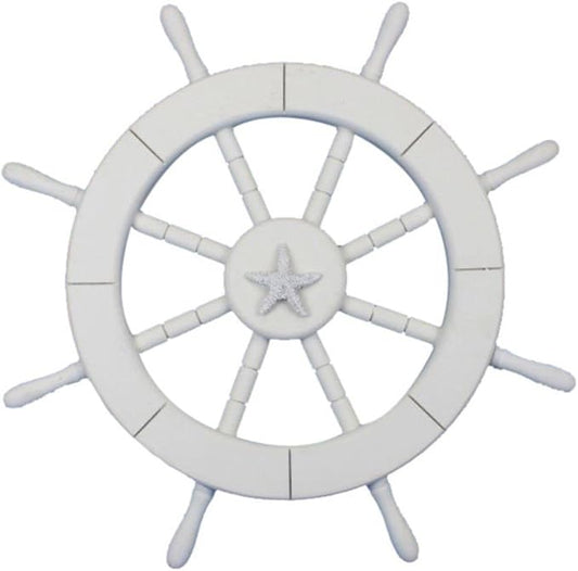 Hampton Nautical White Decorative Ship Wheel with Starfish 18"