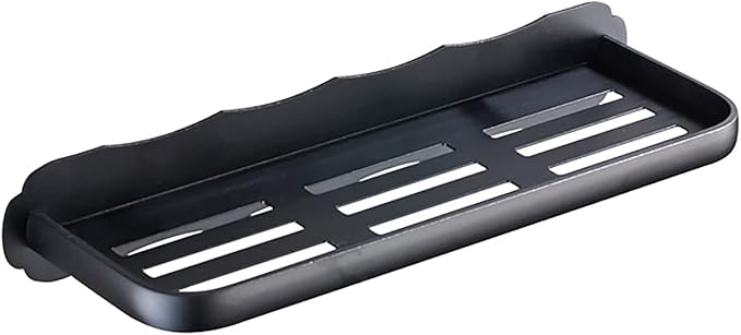 Bathroom Shelf 15.75Inch Storage Organizer Extra Anodized Aluminum Rectangular Wall Mount Kitchen Spice Rack, Clothing, Pantry & More,Black,Without guardrail