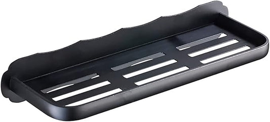 Bathroom Shelf 15.75Inch Storage Organizer Extra Anodized Aluminum Rectangular Wall Mount Kitchen Spice Rack, Clothing, Pantry & More,Black,Without guardrail