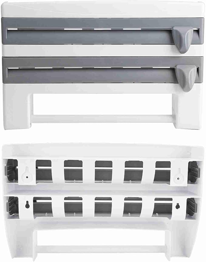 Kitchen Tool Cling Film Cut Wall Mount Storage Rack, Elegant and Convenient Paper Towel Holder for Modern Kitchen, Suitable for Foil Film Storage (Grey White)