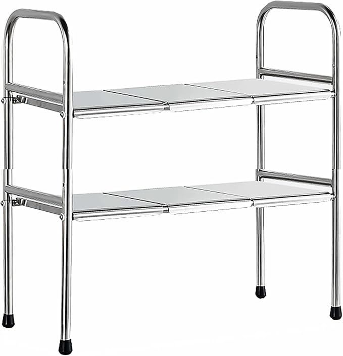 2-Tire Standing Rack, Bathroom Countertop Storage Shelf Cosmetic Organizer Holder Kitchen Spice Rack, Clothing, Pantry & More, Decorative Storage,Silver,8boards