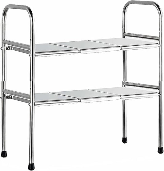 2-Tire Standing Rack, Bathroom Countertop Storage Shelf Cosmetic Organizer Holder Kitchen Spice Rack, Clothing, Pantry & More, Decorative Storage,Silver,8boards