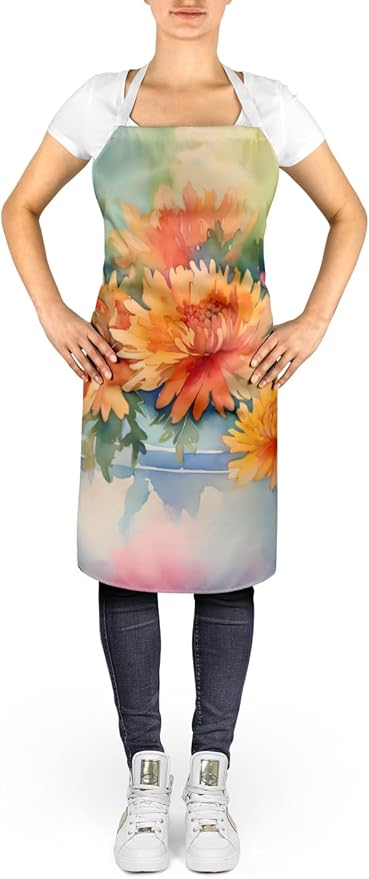 Caroline's Treasures Chrysanthemums in Watercolor Apron Cooking Kitchen Server Baking Crafts Gardening for Adult Women Men, Unisex, Large, Multicolor