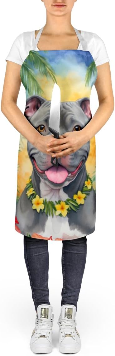 Caroline's Treasures Pit Bull Terrier Luau Apron Cooking Kitchen Server Baking Crafts Gardening for Adult Women Men, Unisex, Large, Multicolor