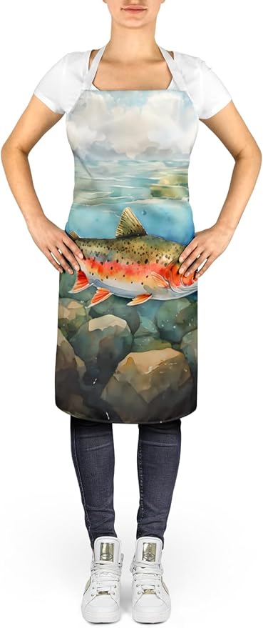 Caroline's Treasures Brook Trout Apron Cooking Kitchen Server Baking Crafts Gardening for Adult Women Men, Unisex, Large, Multicolor