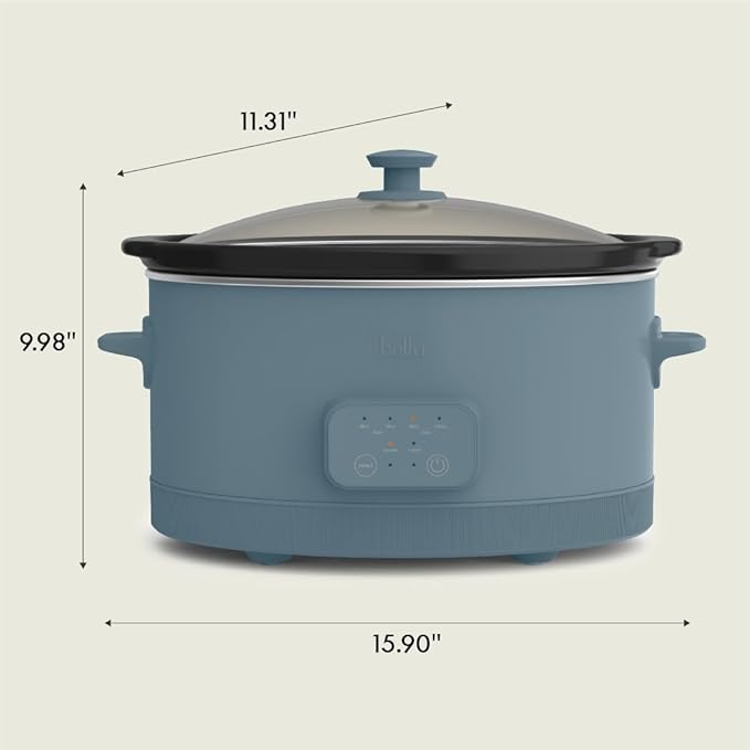bella 6.0 Qt Programmable Slow Cooker, Ceramic Nonstick Coating, Adjustable Temperature & Cooking Times, Dishwasher Safe Stoneware Pot & Tempered Glass Lid, Tangle Free Cord Wrap, Surf