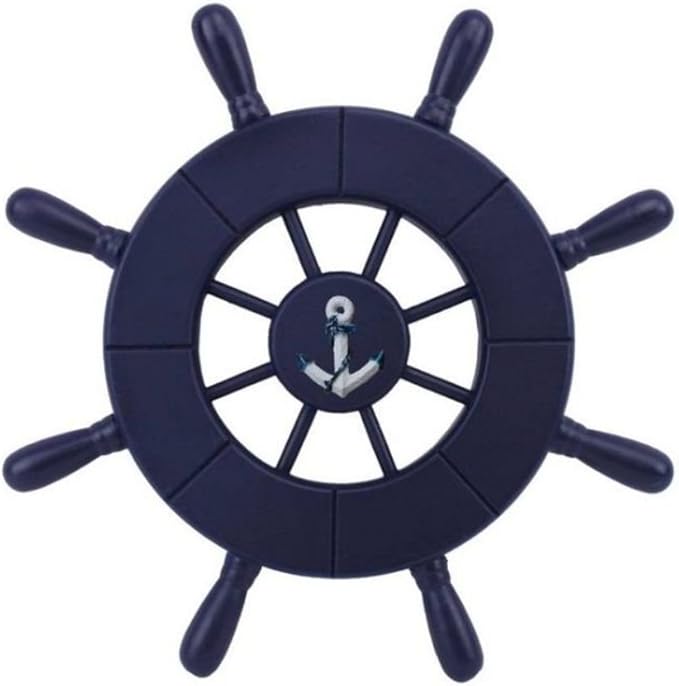 Hampton Nautical Wheel-9-104-anchor Decorative Ship Wheel with Anchor, 9", Dark Blue
