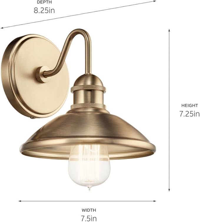 Kichler Clyde 1 Light Bathroom Vanity in a Rich Champagne Bronze Finish, for Bathrooms, (7.25" H x 7.5" W x 8.25" Ext.), 45943CPZ