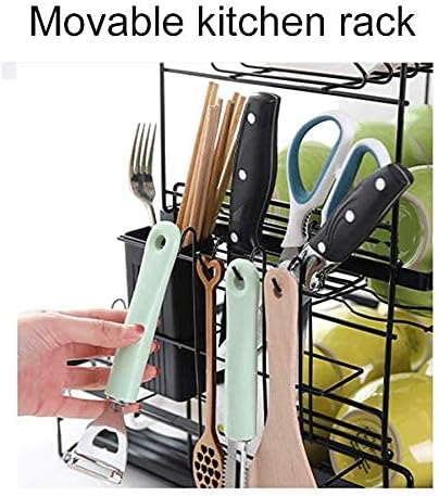 Dish Drainer Plate Rack. Rinse Basket for Pots Bowls Plates and Kitchen Utensils Cutlery Drainer Included Disassembled Dish Drainer (Black L 35x44x47cm)